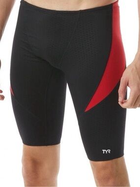 TYR Men's XL (38) Durafast Elite® HEXA Curve Splice Jammer Swimsuit in Black/Red